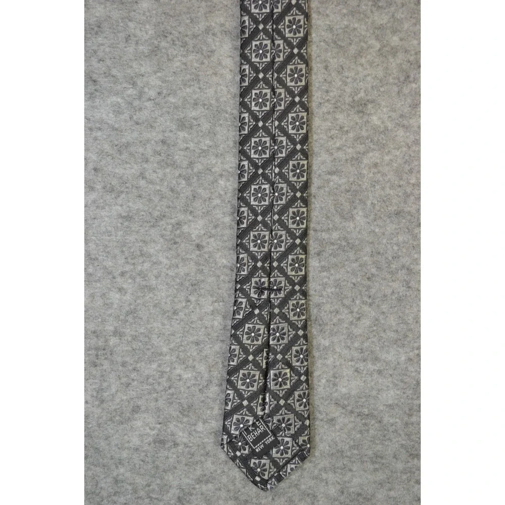 IKE Behar Necktie Men One Size Gray Floral Geometric Silk Textured Woven Tie USA